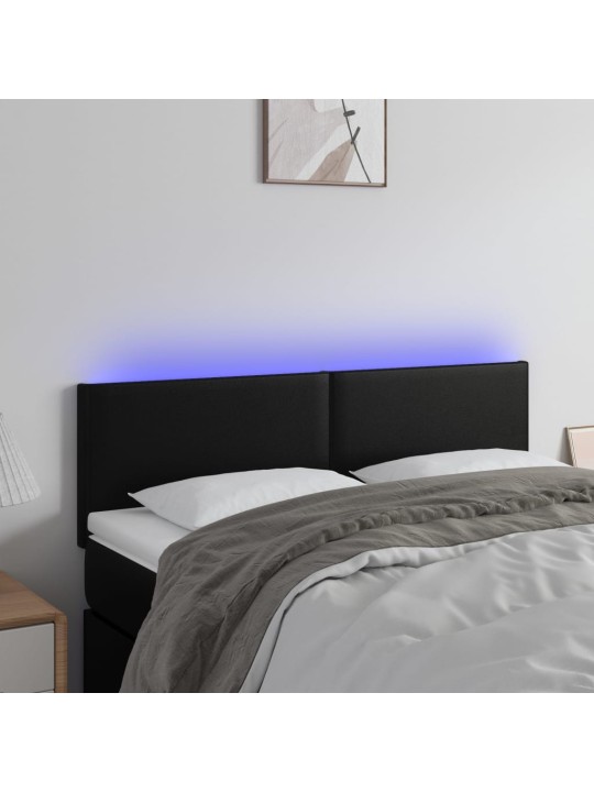 Gultas galvgalis ar LED, 144x5x78/88 cm, melna mākslīgā āda