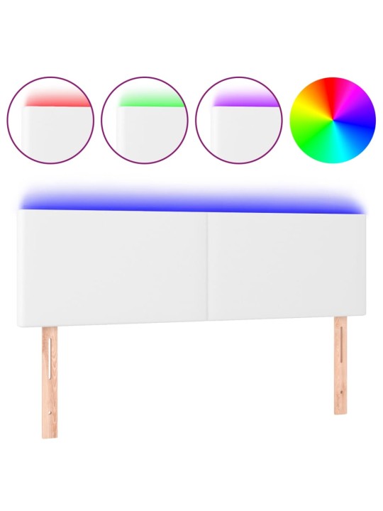 Gultas galvgalis ar LED, 144x5x78/88 cm, balta mākslīgā āda