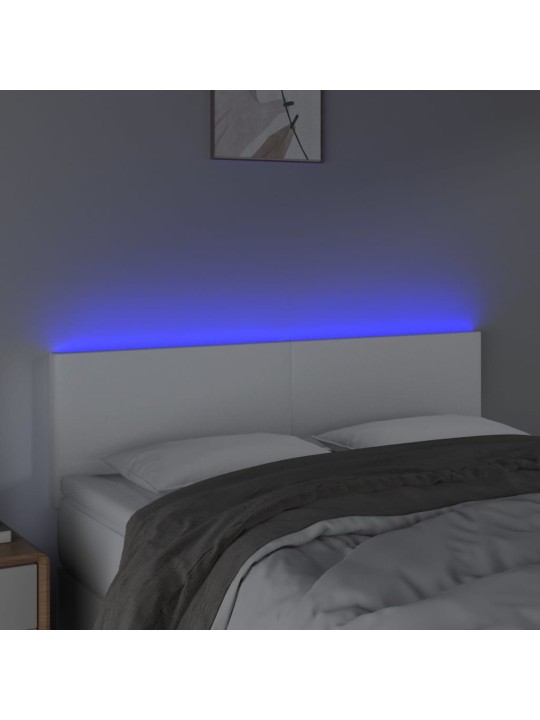 Gultas galvgalis ar LED, 144x5x78/88 cm, balta mākslīgā āda