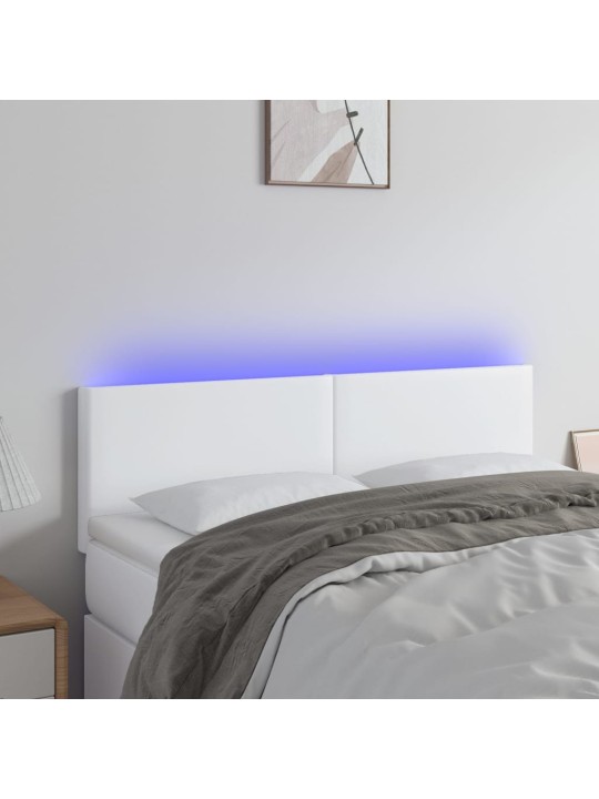 Gultas galvgalis ar LED, 144x5x78/88 cm, balta mākslīgā āda