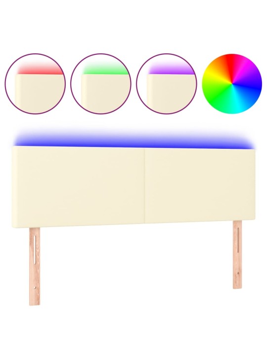 Gultas galvgalis ar led, 144x5x78/88cm, krēmkrāsas mākslīgā āda