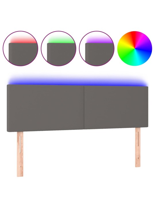 Gultas galvgalis ar LED, 144x5x78/88 cm, pelēka mākslīgā āda