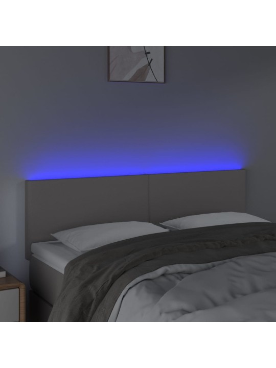 Gultas galvgalis ar LED, 144x5x78/88 cm, pelēka mākslīgā āda