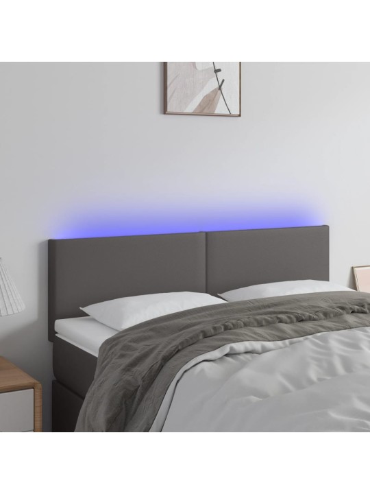 Gultas galvgalis ar LED, 144x5x78/88 cm, pelēka mākslīgā āda