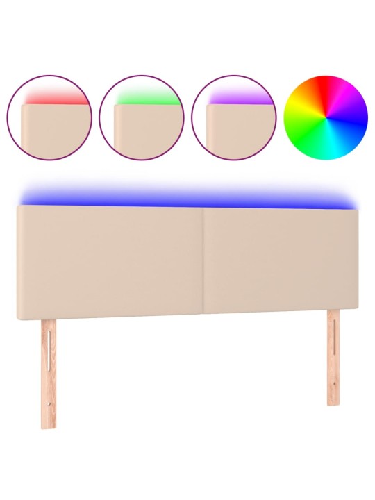 Gultas galvgalis ar LED, 144x5x78/88 cm, kapučīno mākslīgā āda