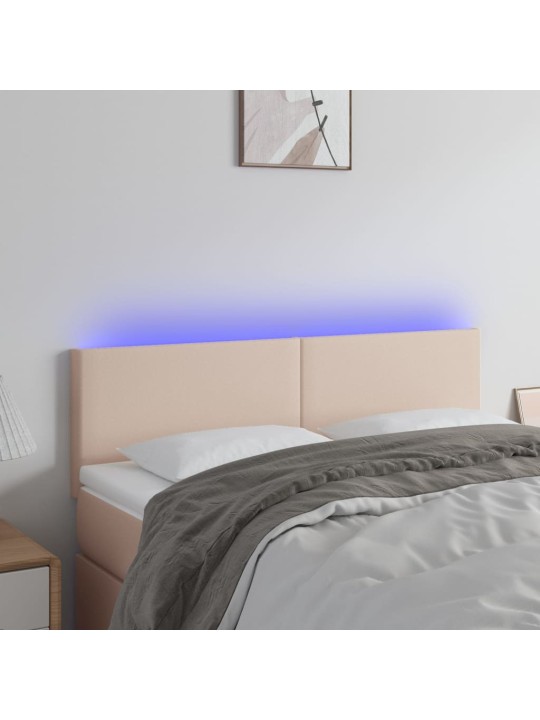 Gultas galvgalis ar LED, 144x5x78/88 cm, kapučīno mākslīgā āda