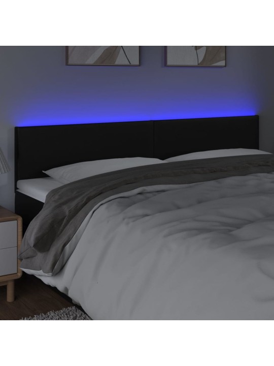 Gultas galvgalis ar LED, 160x5x78/88 cm, melna mākslīgā āda