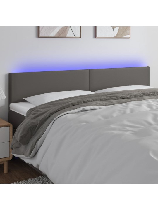 Gultas galvgalis ar LED, 160x5x78/88 cm, pelēka mākslīgā āda