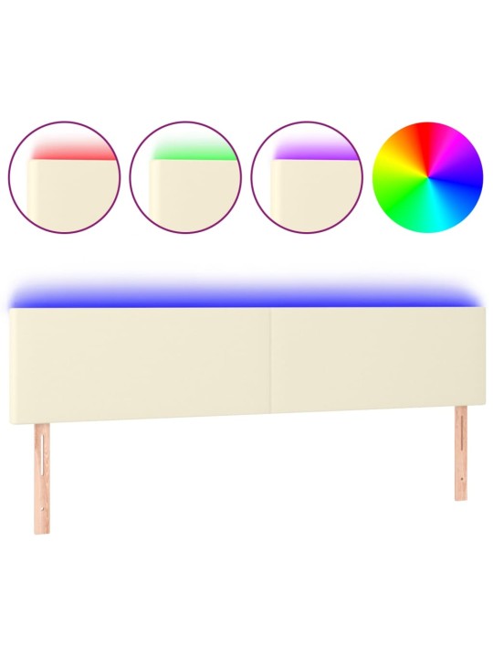 Gultas galvgalis ar led, 180x5x78/88cm, krēmkrāsas mākslīgā āda