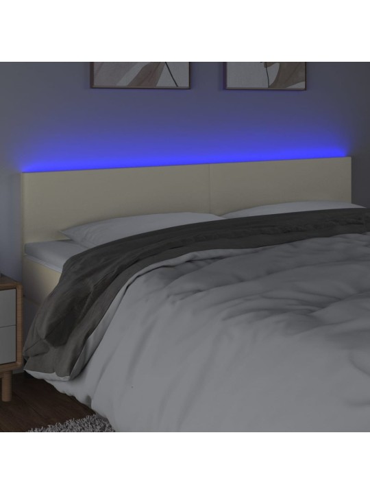 Gultas galvgalis ar led, 180x5x78/88cm, krēmkrāsas mākslīgā āda