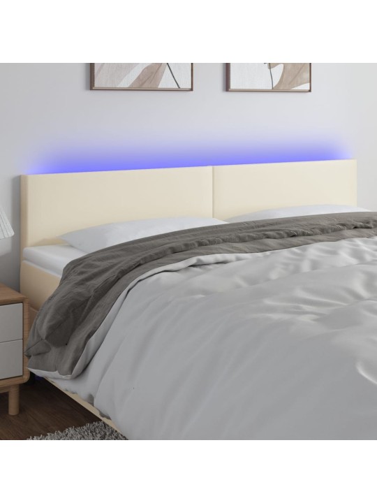 Gultas galvgalis ar led, 180x5x78/88cm, krēmkrāsas mākslīgā āda