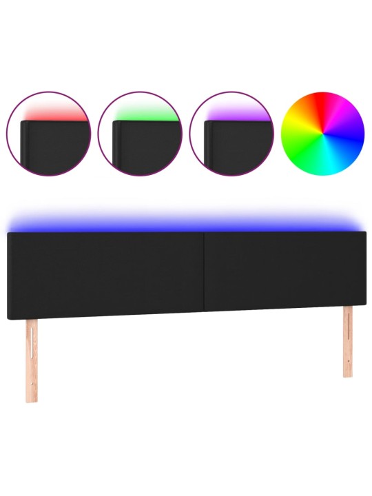 Gultas galvgalis ar led, 200x5x78/88 cm, melna mākslīgā āda