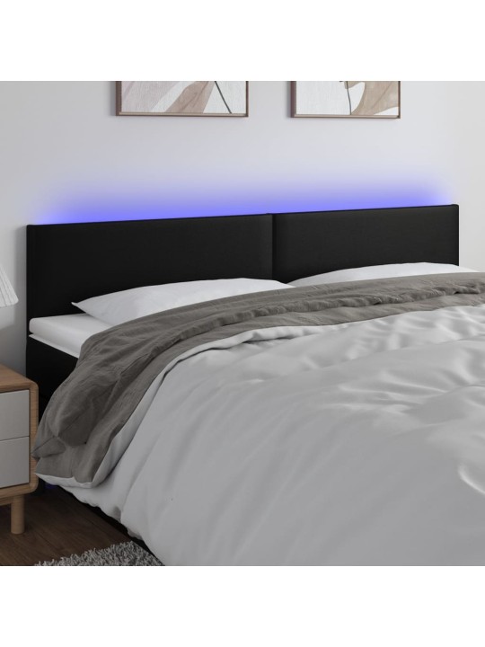 Gultas galvgalis ar led, 200x5x78/88 cm, melna mākslīgā āda