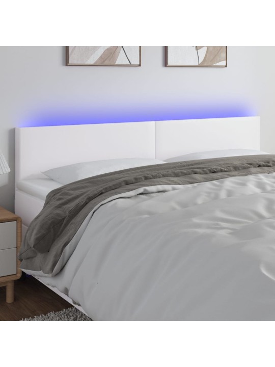 Gultas galvgalis ar led, 200x5x78/88 cm, balta mākslīgā āda