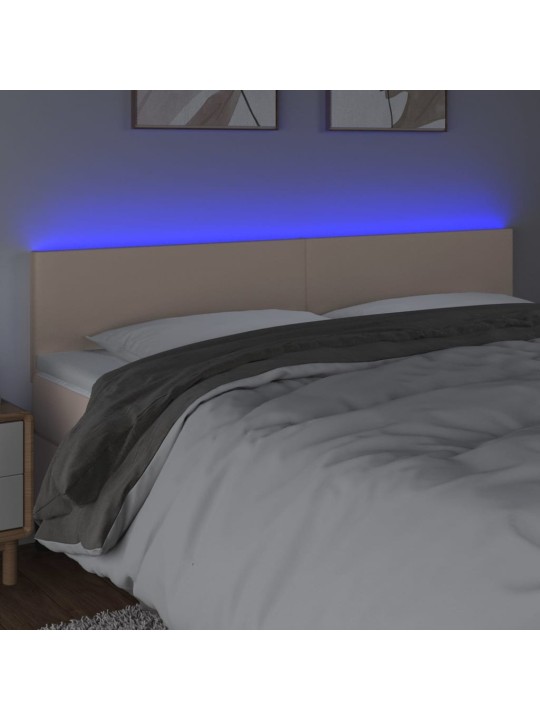 Gultas galvgalis ar led, 200x5x78/88 cm, kapučīno mākslīgā āda