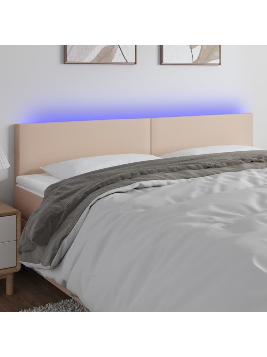Gultas galvgalis ar led, 200x5x78/88 cm, kapučīno mākslīgā āda