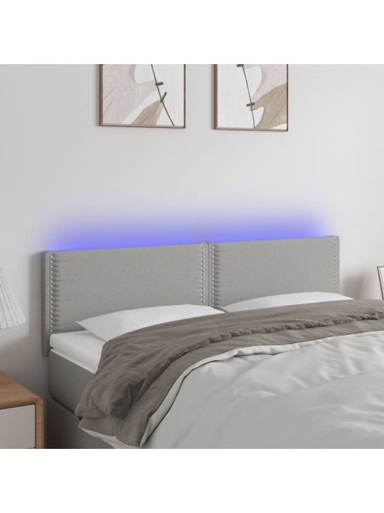Gultas galvgalis ar LED, 144x5x78/88 cm, gaiši pelēks audums