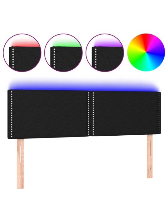 Gultas galvgalis ar LED, 144x5x78/88 cm, melns audums
