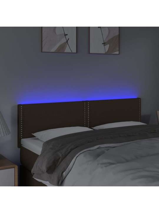 Gultas galvgalis ar LED, 144x5x78/88 cm, tumši brūns audums
