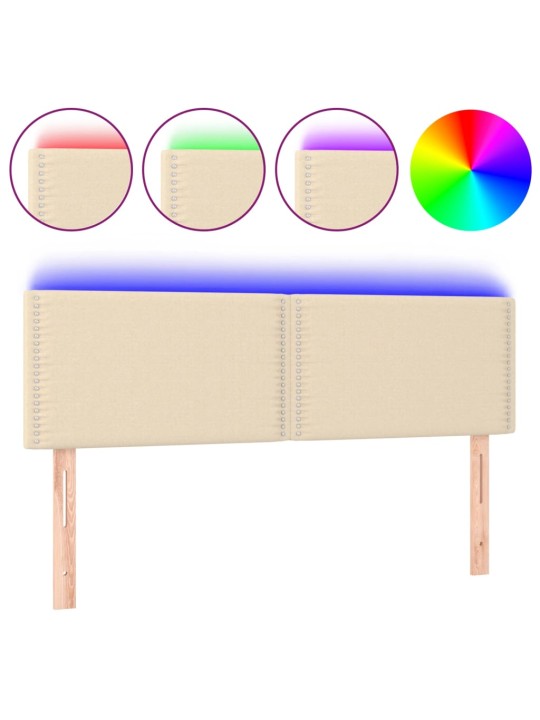 Gultas galvgalis ar LED, 144x5x78/88 cm, krēmkrāsas audums