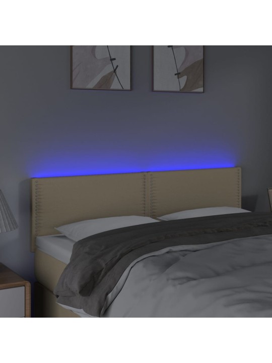 Gultas galvgalis ar LED, 144x5x78/88 cm, krēmkrāsas audums