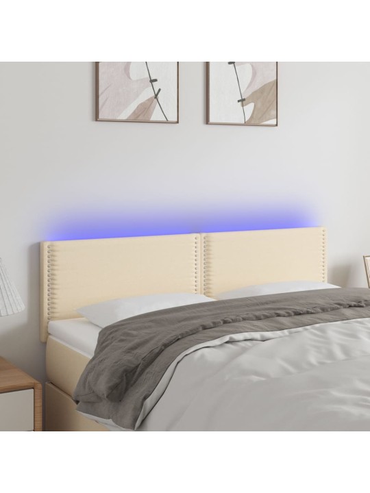 Gultas galvgalis ar LED, 144x5x78/88 cm, krēmkrāsas audums