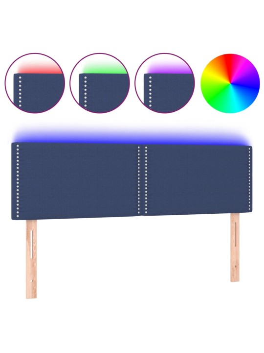 Gultas galvgalis ar LED, 144x5x78/88 cm, zils audums
