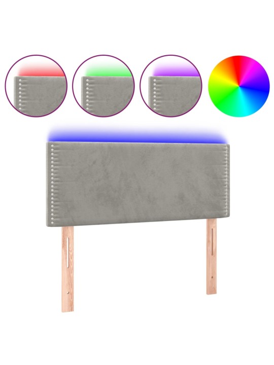 Gultas galvgalis ar led, 90x5x78/88 cm, gaiši pelēks samts