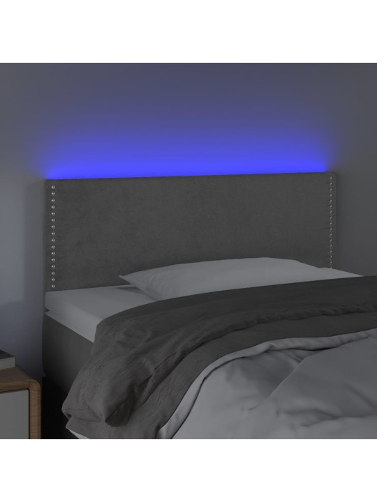 Gultas galvgalis ar led, 90x5x78/88 cm, gaiši pelēks samts