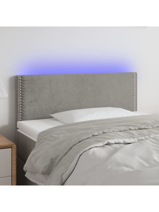 Gultas galvgalis ar led, 90x5x78/88 cm, gaiši pelēks samts