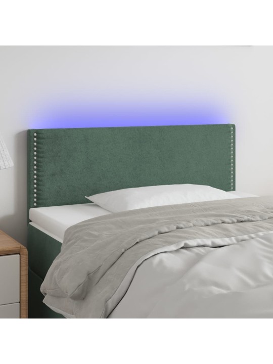 Gultas galvgalis ar led, 90x5x78 cm, tumši zaļš samts
