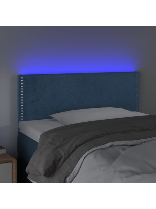 Gultas galvgalis ar led, 90x5x78/88 cm, tumši zils samts