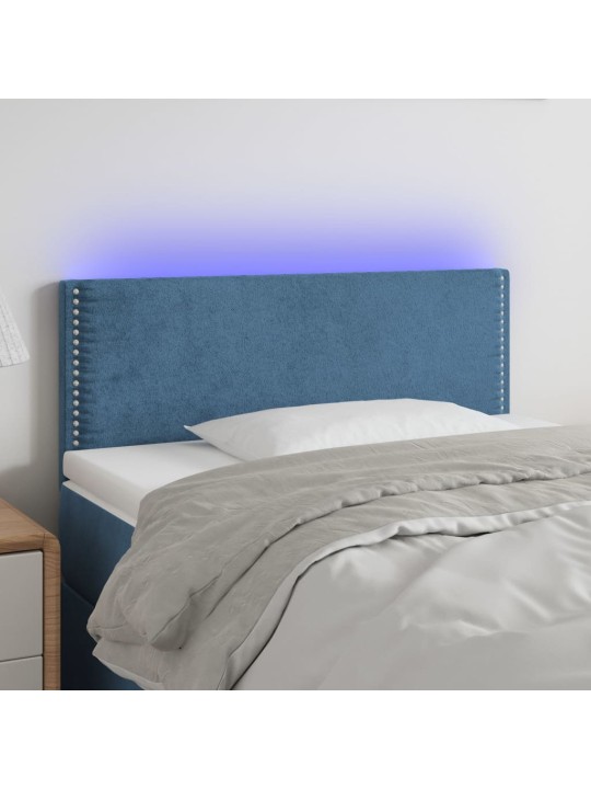Gultas galvgalis ar led, 90x5x78/88 cm, tumši zils samts