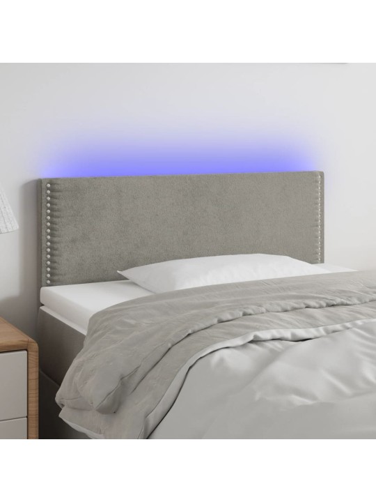 Gultas galvgalis ar led, 100x5x78/88 cm, gaiši pelēks samts