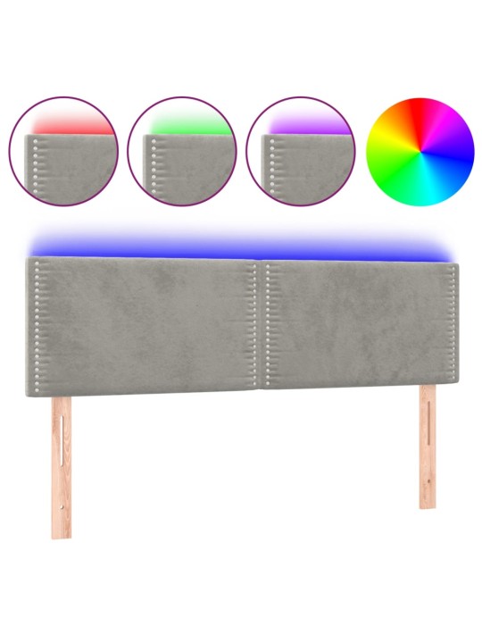 Gultas galvgalis ar LED, 144x5x78/88 cm, gaiši pelēks samts