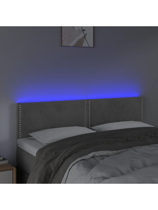 Gultas galvgalis ar LED, 144x5x78/88 cm, gaiši pelēks samts