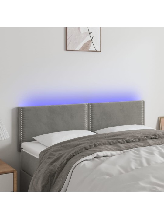 Gultas galvgalis ar LED, 144x5x78/88 cm, gaiši pelēks samts