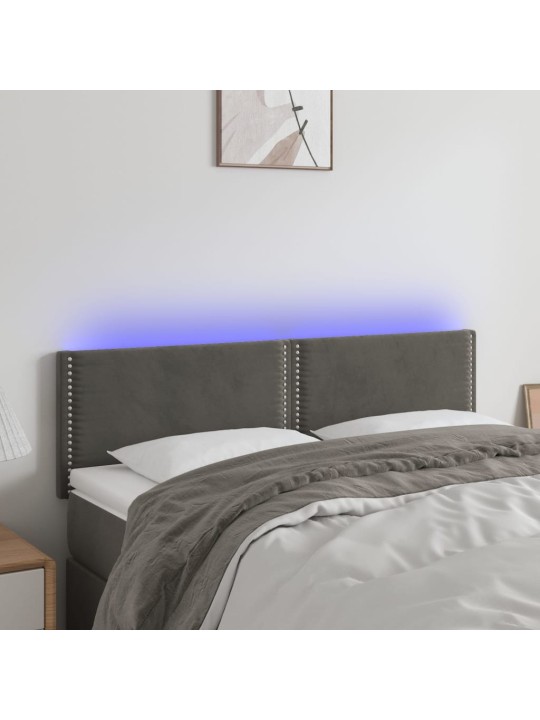 Gultas galvgalis ar LED, 144x5x78/88 cm, tumši pelēks samts