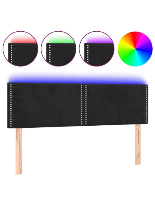 Gultas galvgalis ar LED, 144x5x78/88 cm, melns samts