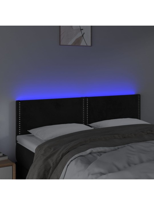 Gultas galvgalis ar LED, 144x5x78/88 cm, melns samts
