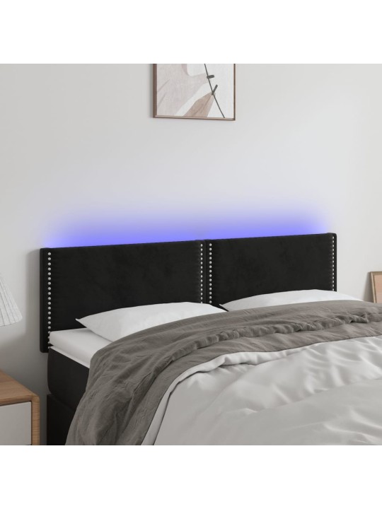 Gultas galvgalis ar LED, 144x5x78/88 cm, melns samts