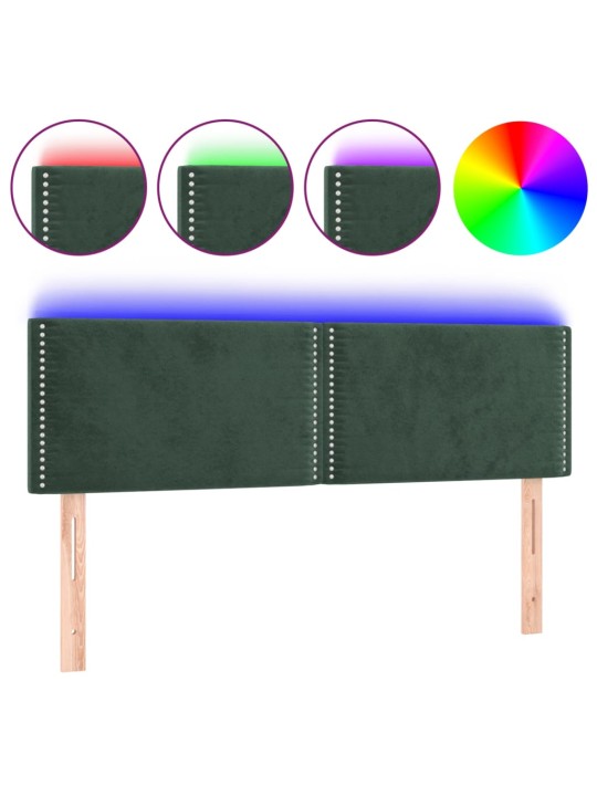 Gultas galvgalis ar LED, 144x5x78/88 cm, tumši zaļš samts
