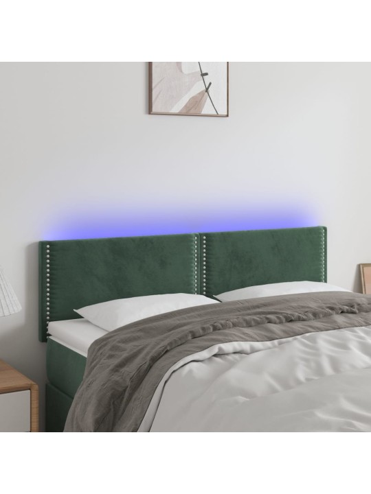 Gultas galvgalis ar LED, 144x5x78/88 cm, tumši zaļš samts