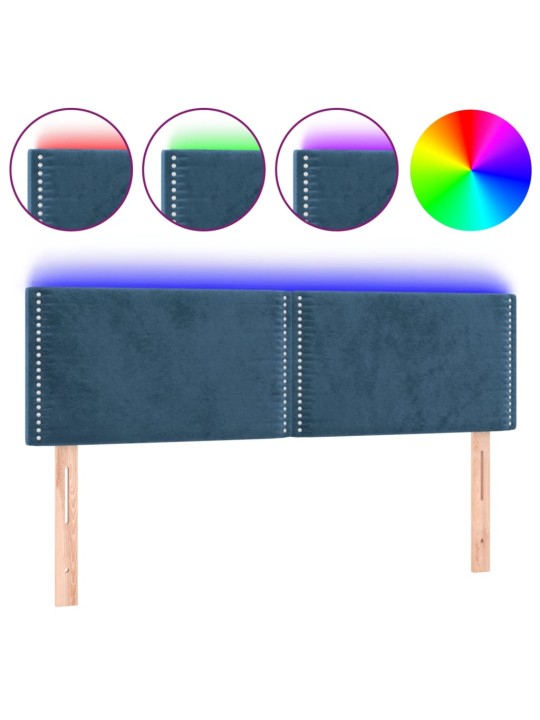 Gultas galvgalis ar LED, 144x5x78/88 cm, zils samts
