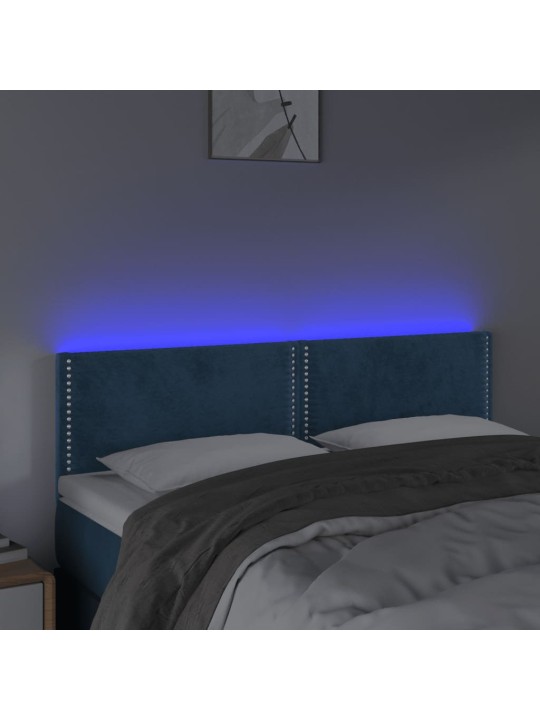 Gultas galvgalis ar LED, 144x5x78/88 cm, zils samts
