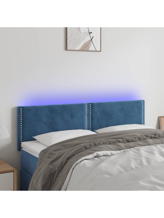 Gultas galvgalis ar LED, 144x5x78/88 cm, zils samts