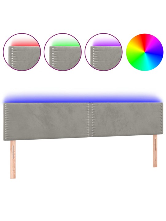 Gultas galvgalis ar LED, 160x5x78/88 cm, gaiši pelēks samts