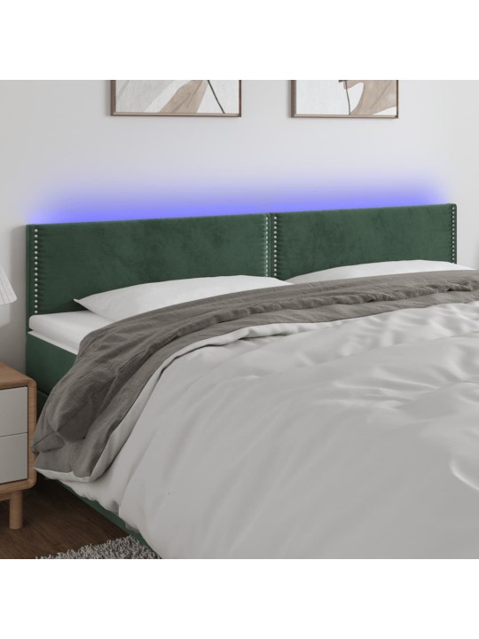 Gultas galvgalis ar LED, 160x5x78/88 cm, tumši zaļš samts