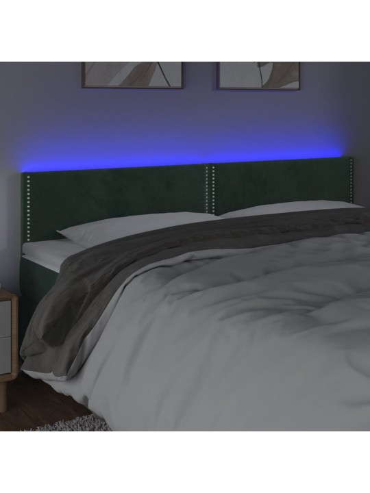 Gultas galvgalis ar led, 180x5x78/88 cm, tumši zaļš samts