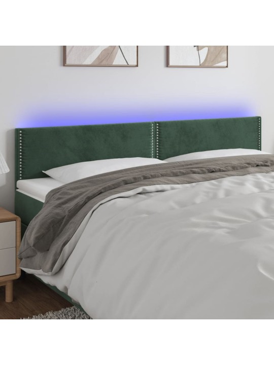 Gultas galvgalis ar led, 180x5x78/88 cm, tumši zaļš samts